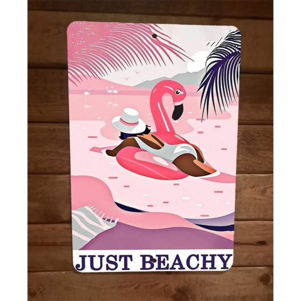 Just Beachy Pink Flamingo Girl Ocean 8x12 Metal Wall Sign Poster